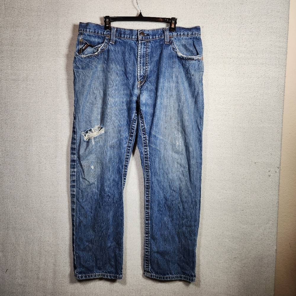 Ariat FR Low Rise Bootcut 40x32 Men's Blue Jeans M4 Cat2 Workwear Distressed